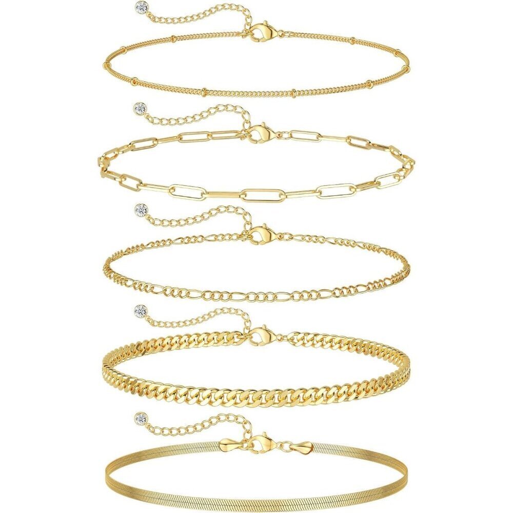 Women's Gold Bracelets for Waterproof 14K Gold Plated Jewelry Sets Trendy - Picture 1 of 7